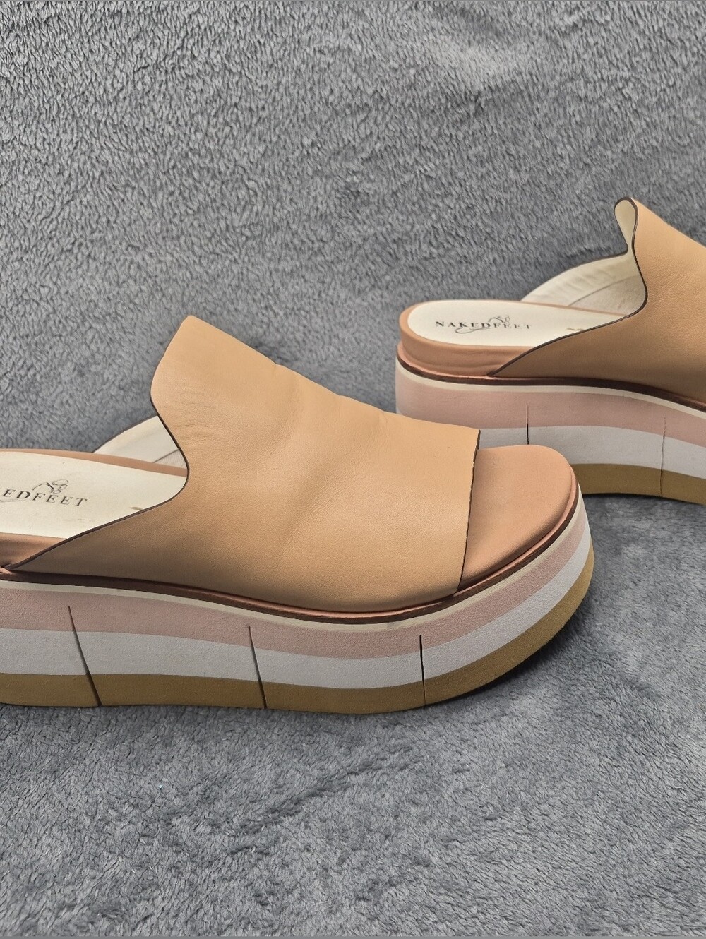 Naked Feet Flow Platform Wedges Beige Color Womens Size 9.5 Slip On